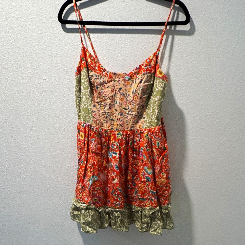Anthropologie Size L Floral Smocked Sundress Spaghetti Strap Ruffle Hem 0088